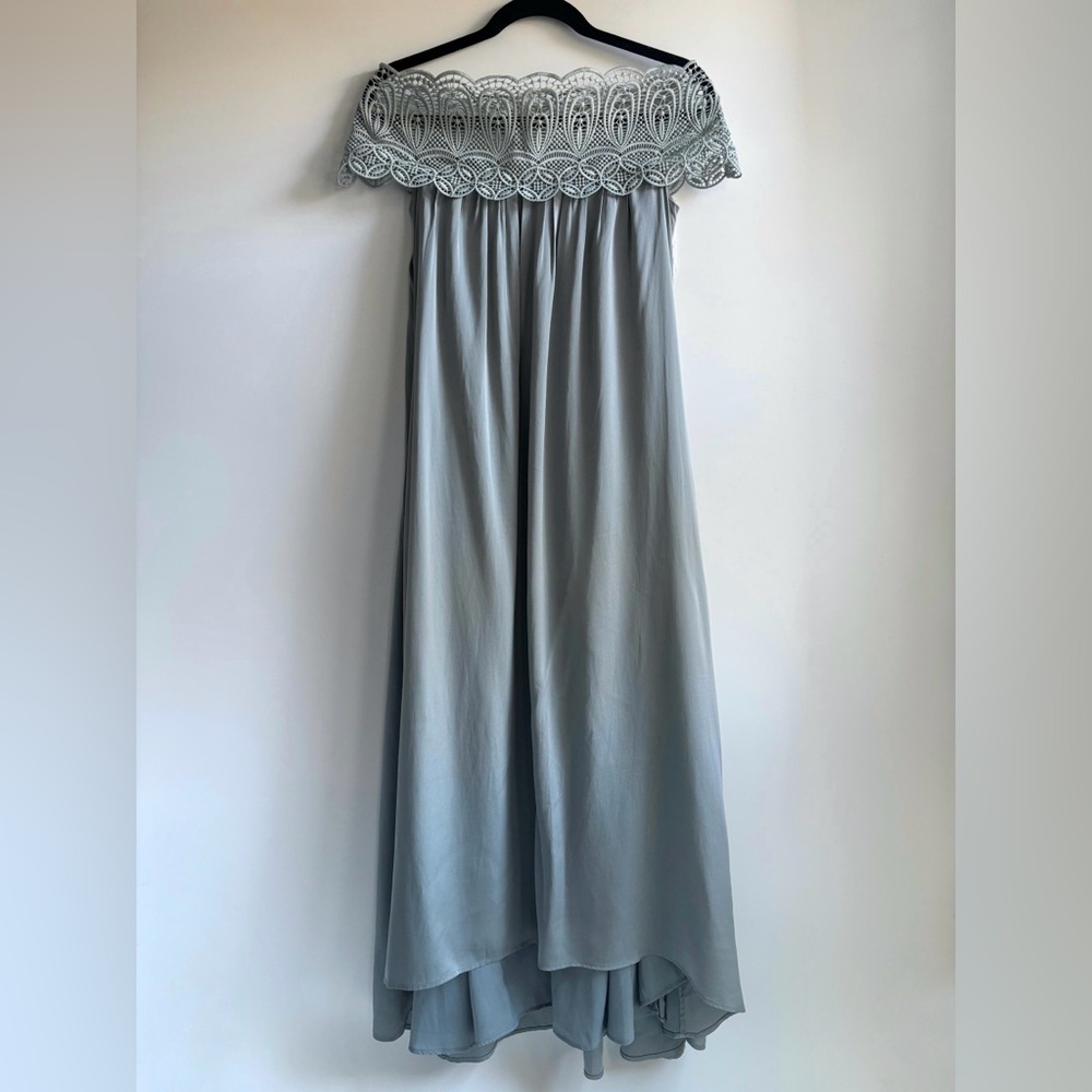 Self-Portrait Lace Shouldered Maxi Dress Silk Blend  Ice Grey Size 2 - Picture 3 of 17